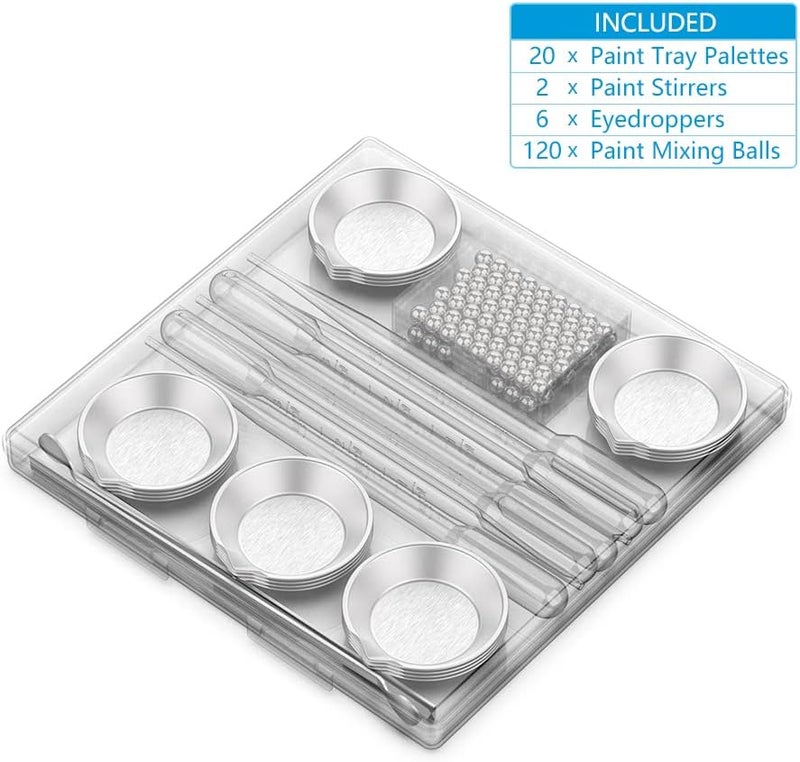 DIYESMART 120pcs Paint Mixing Balls, 20pcs Paint Tray, 2pcs Paint Stirrer and 2pcs 3ml Pipette Eyedroppers Suit for Airbrush Painting, DIY Art Craft Painting, Model Painting… - Image 4